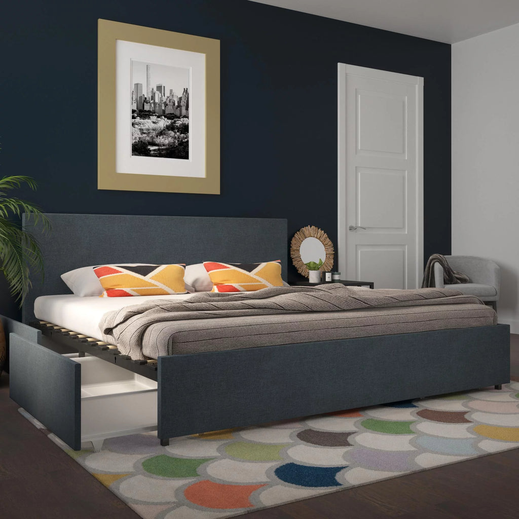 Dark Grey Linen Upholstered Storage Bed Frame P773