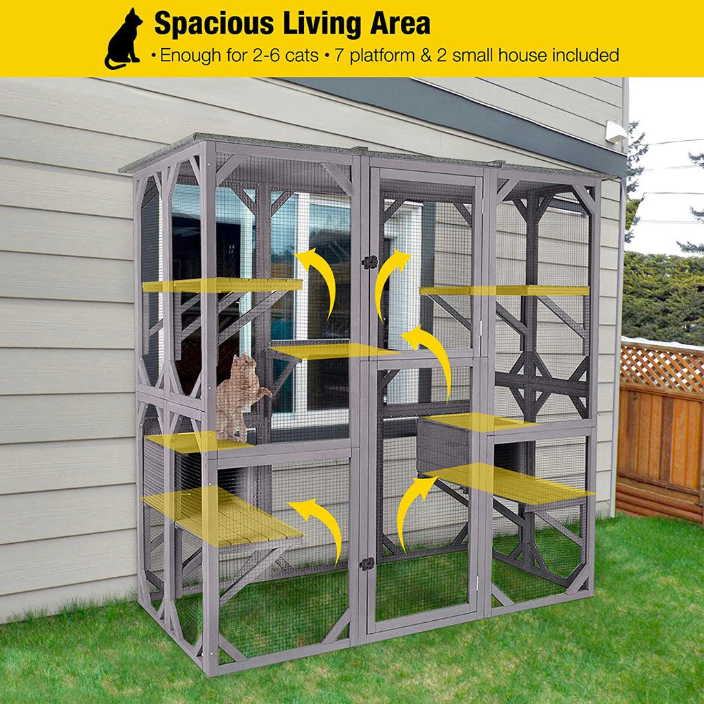 Cat Enclosure, 5-Platform Wooden Cat House with Asphalt Roof, 71 in H93198