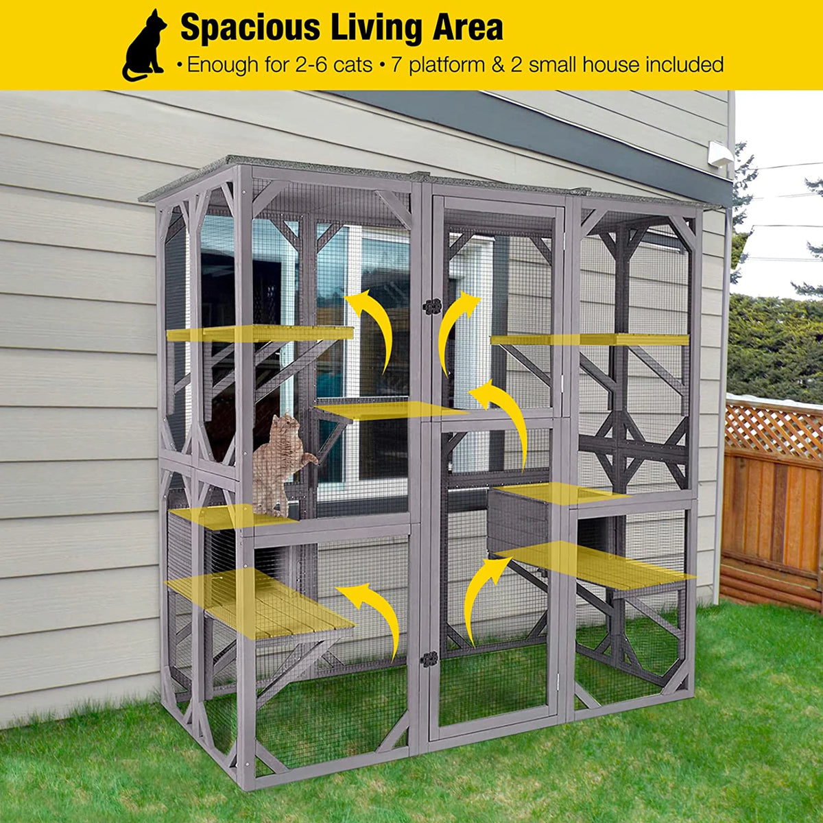 Cat Enclosure, 5-Platform Wooden Cat House with Asphalt Roof, 71 in H93198