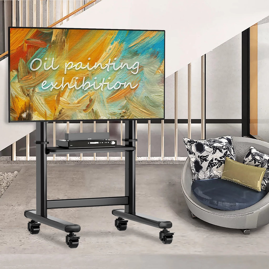Black Rolling Mobile TV Stand for 55 to 90 inch Flat Screen TVs X51463