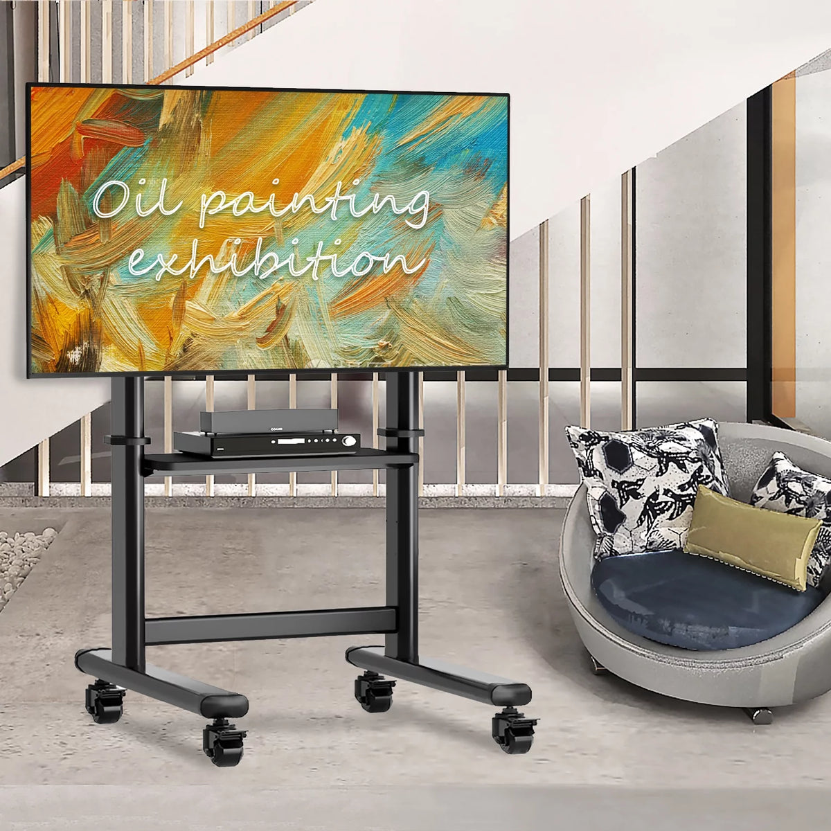 Black Rolling Mobile TV Stand for 55 to 90 inch Flat Screen TVs X51463