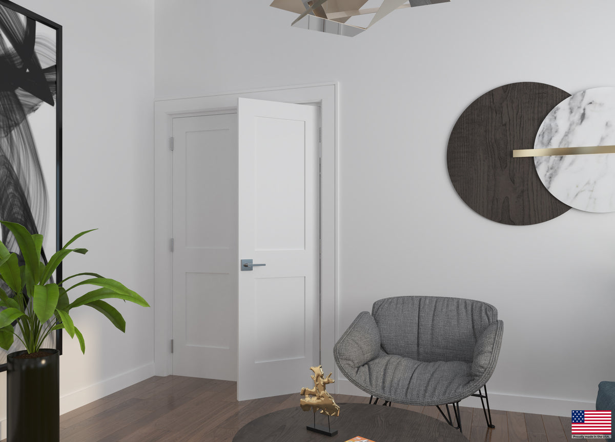 White Primed Double Prehung French Door with Black Hinges P8107