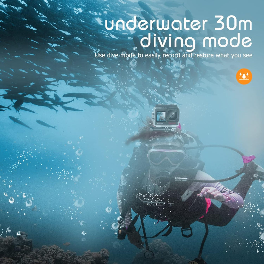 4K60FPS WiFi Dual Screen Action Camera 20MP Touch Screen EIS 170 Angle Wide 30m Waterproof 4X Zoom Sports Camera U629