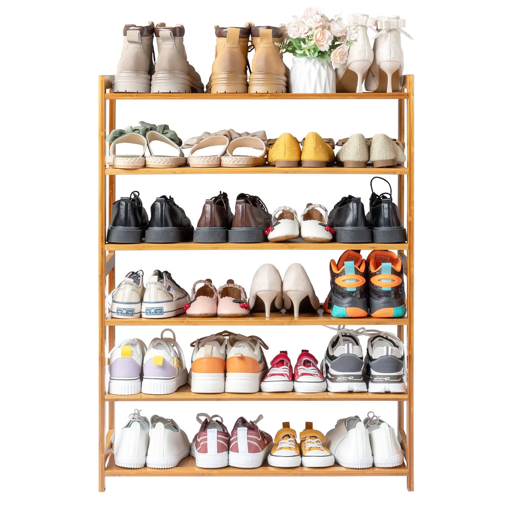 6 Tier Natural Wood Bamboo Shoe Rack D592