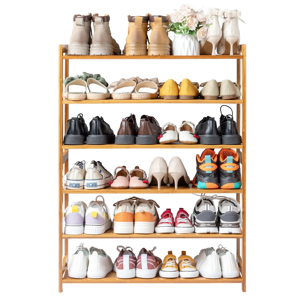 6 Tier Natural Wood Bamboo Shoe Rack D592