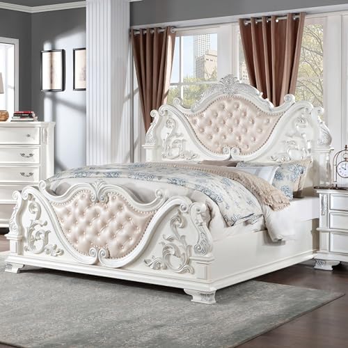 King-Size Wood 5-Piece Bedroom Set with Button-Tufted Headboard P72592
