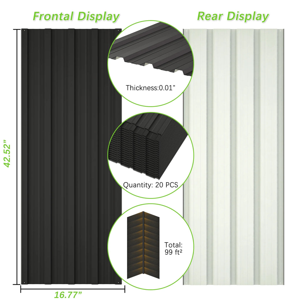 20 Pcs Galvanized Metal Roof Panels Black Y606