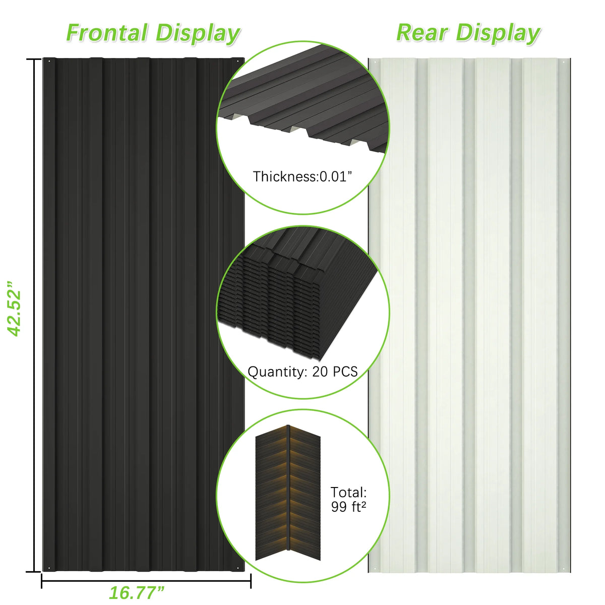 20 Pcs Galvanized Metal Roof Panels Black Y606