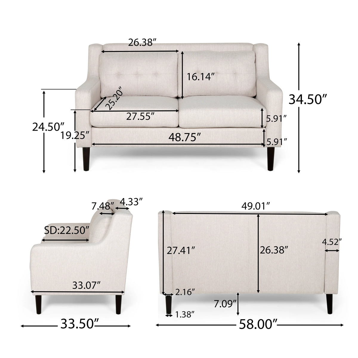 Beige Fabric Upholstered Loveseat Z80094