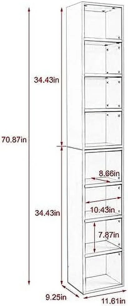 8-Tier 70.9 Inch Tall Narrow Bookshelf with Adjustable Shelves I4360