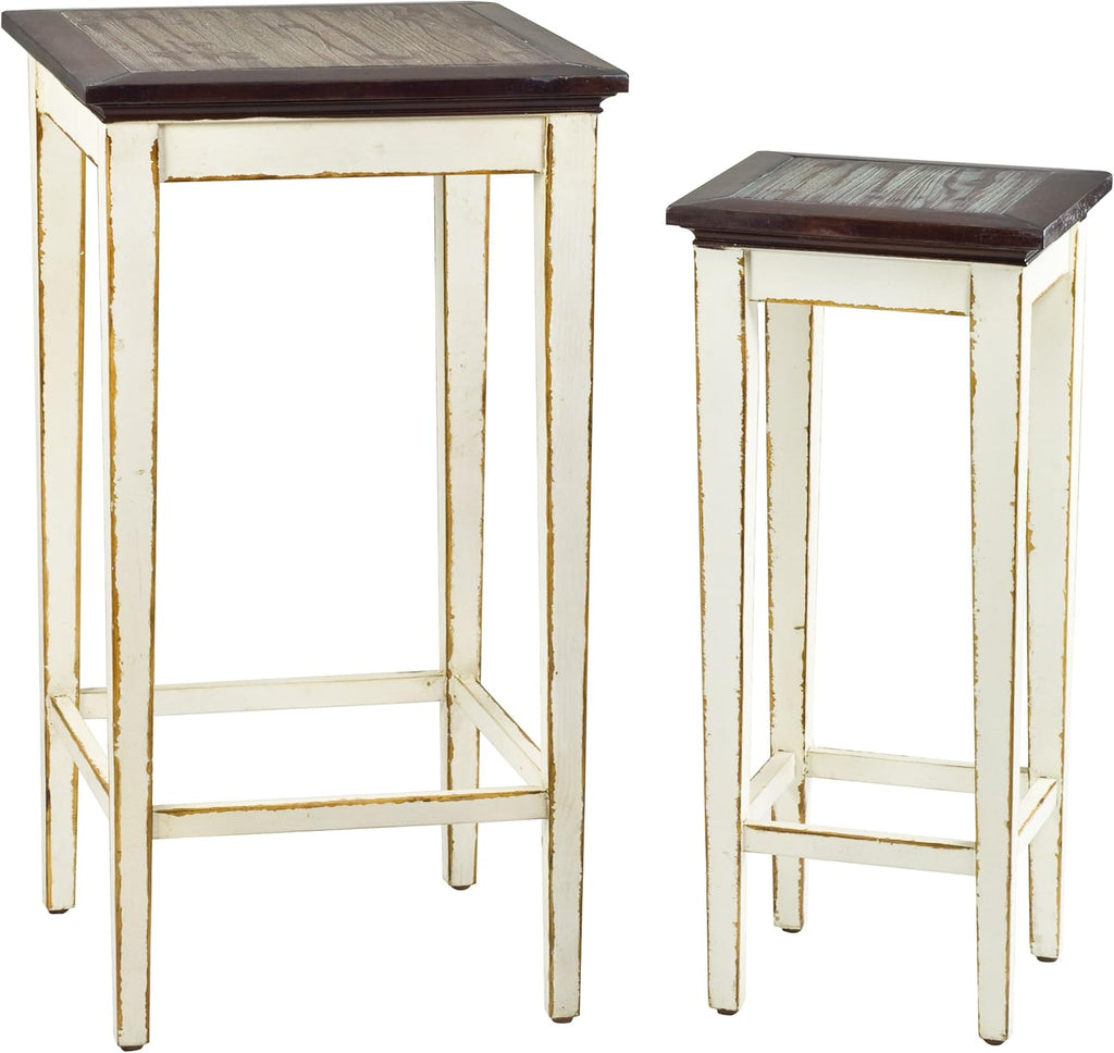 Antiqued White and Dark Brown Nesting Tables U804