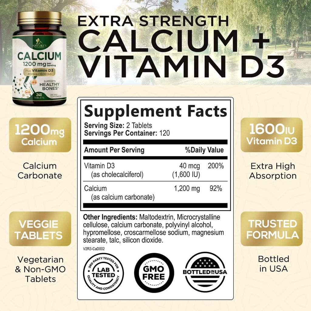 240 Tablets Calcium 1200 mg with Vitamin D3 Dietary Supplement A231944