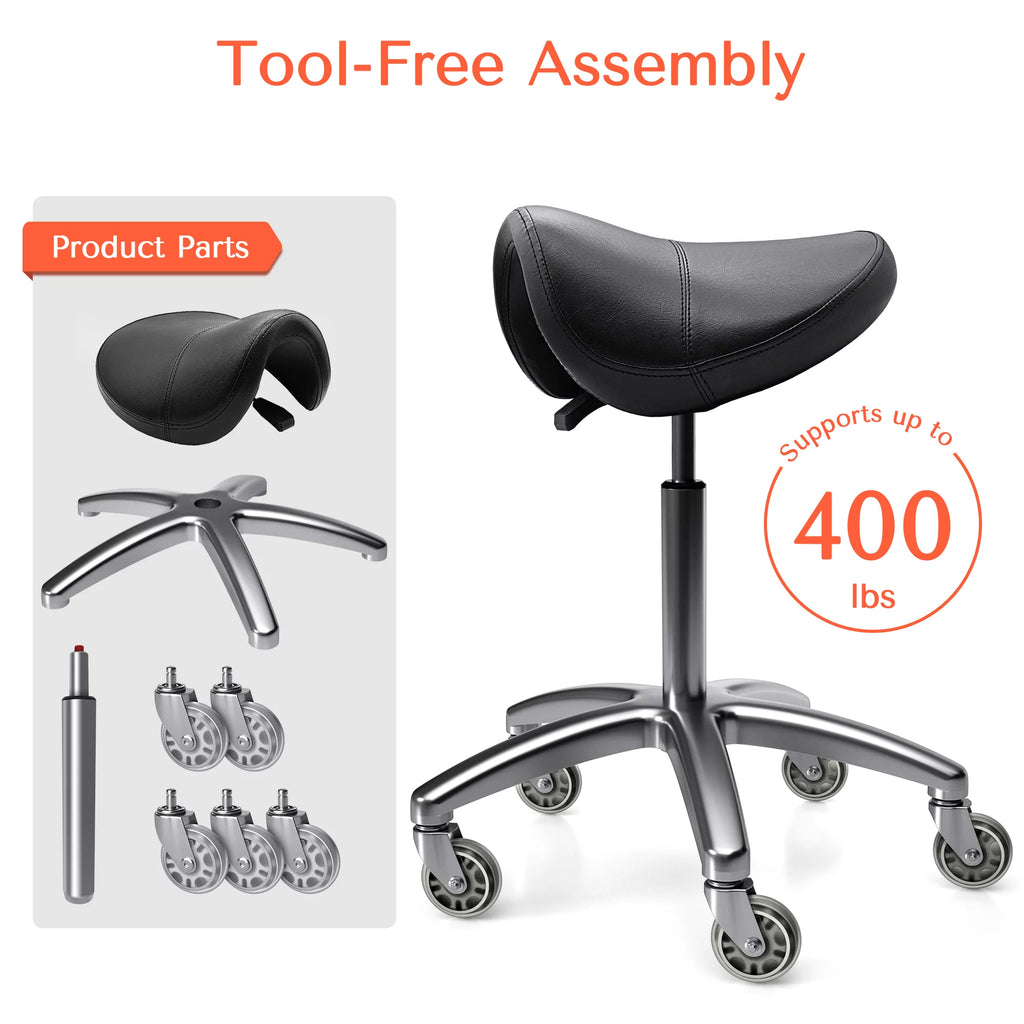 Black Ergonomic Saddle Stool with Wheels M84549
