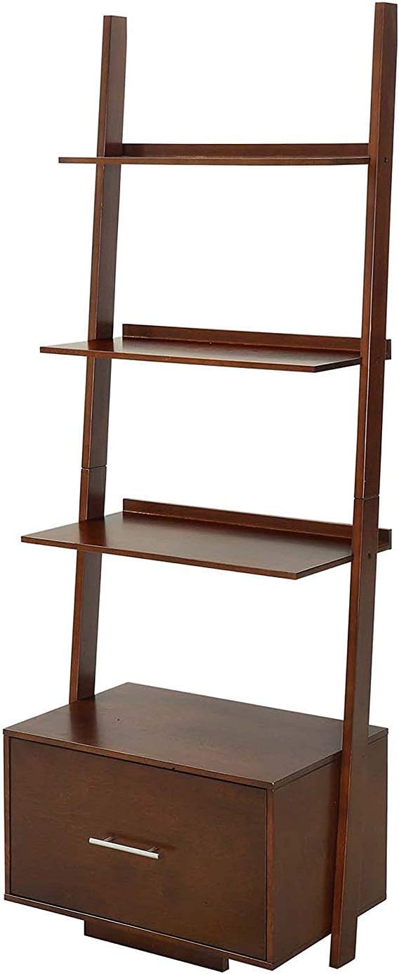 Dark Walnut Ladder Bookcase with File Drawer B834875