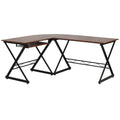 Brown L-Shaped Computer Desk with Keyboard Tray V97141