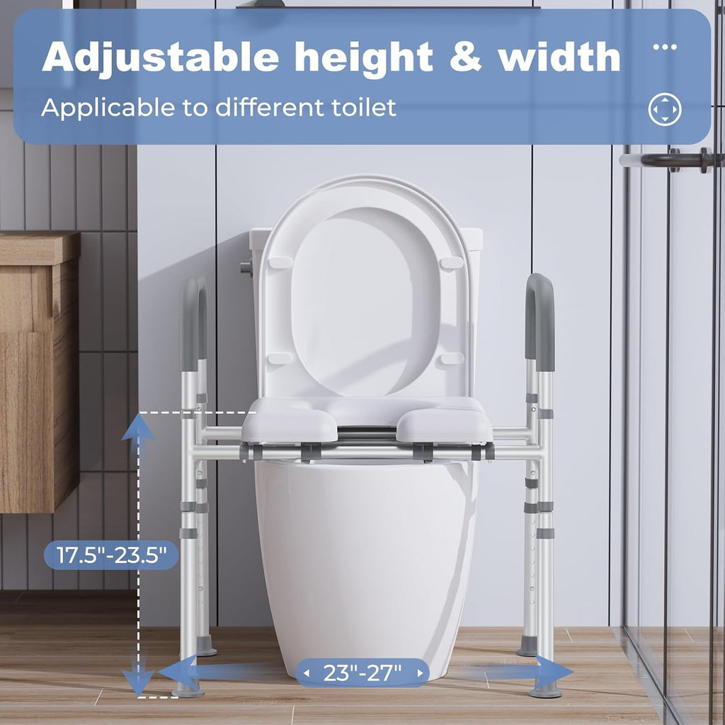 Raised Toilet Seat with Handles, Heavy Duty 400lb Adjustable Toilet Seat with Safety Frame F1925