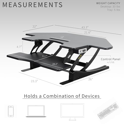 43 inch Electric Height Adjustable Stand Up Desk Converter Black D7827