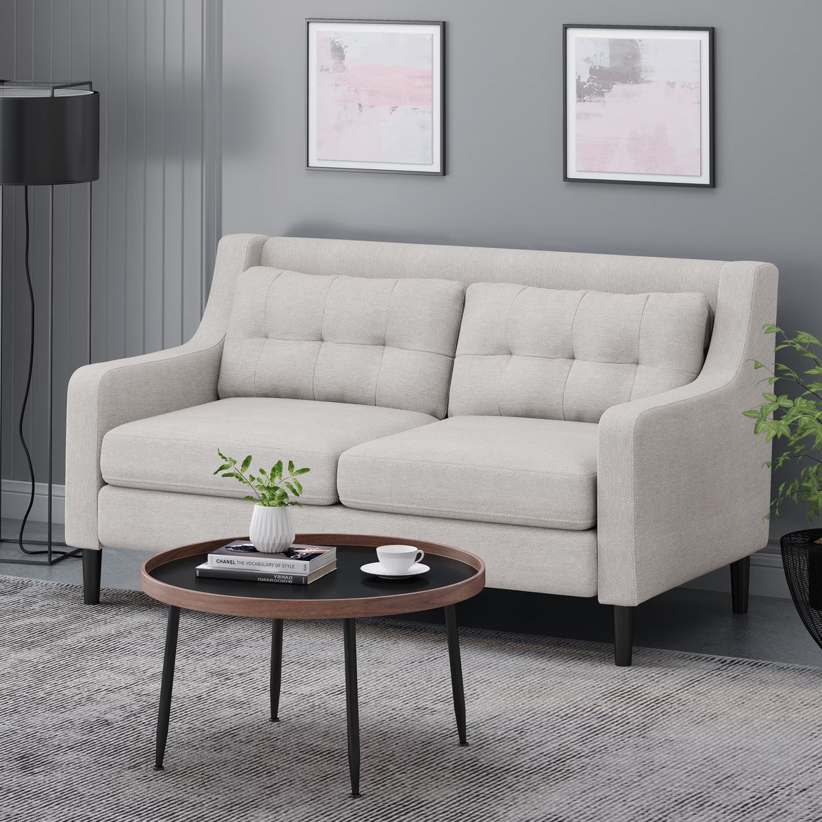 Beige Fabric Upholstered Loveseat Z80094