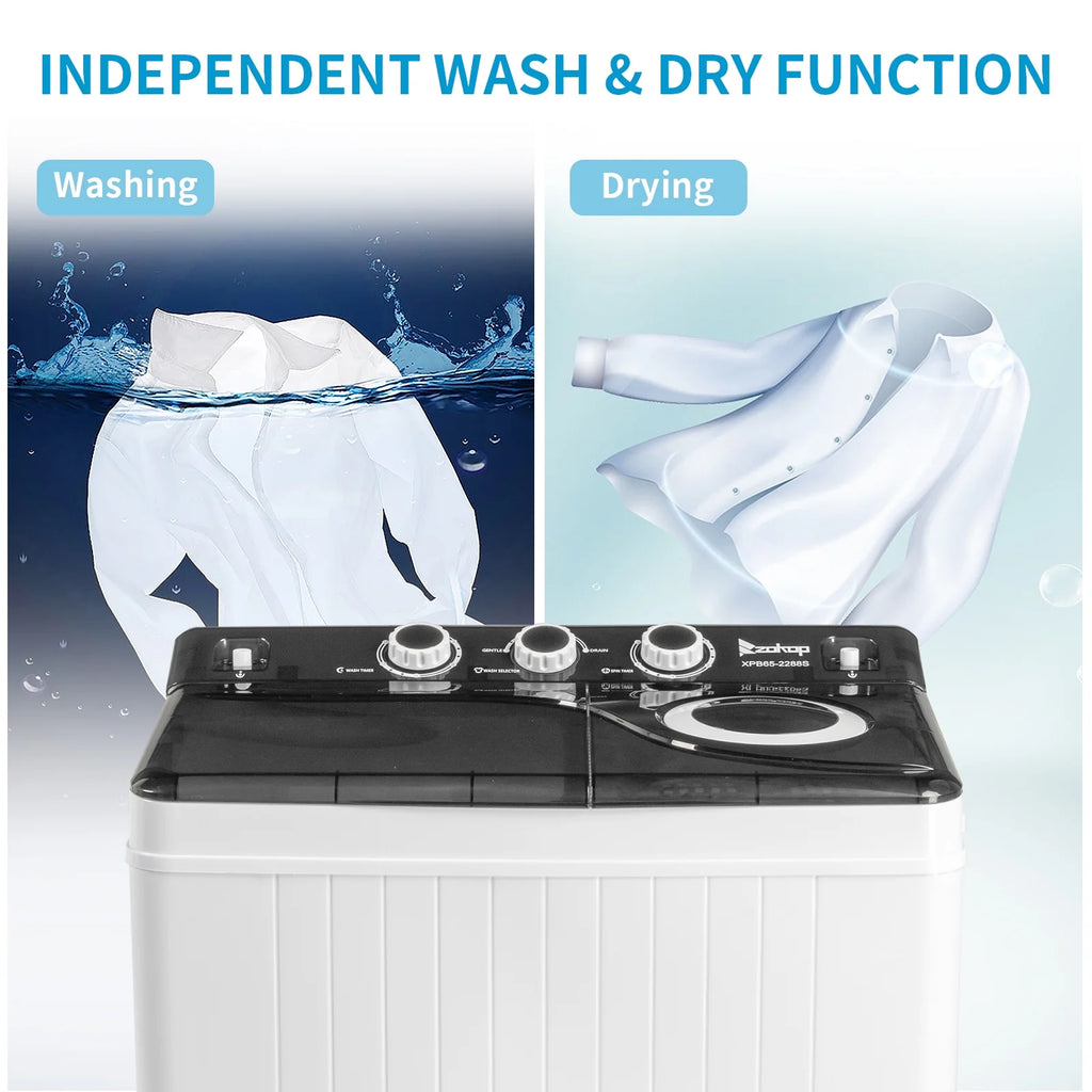 Semi-automatic Twin Tub Washing Machine with Built-in Drain Pump, 26Lbs, White&Black R77438