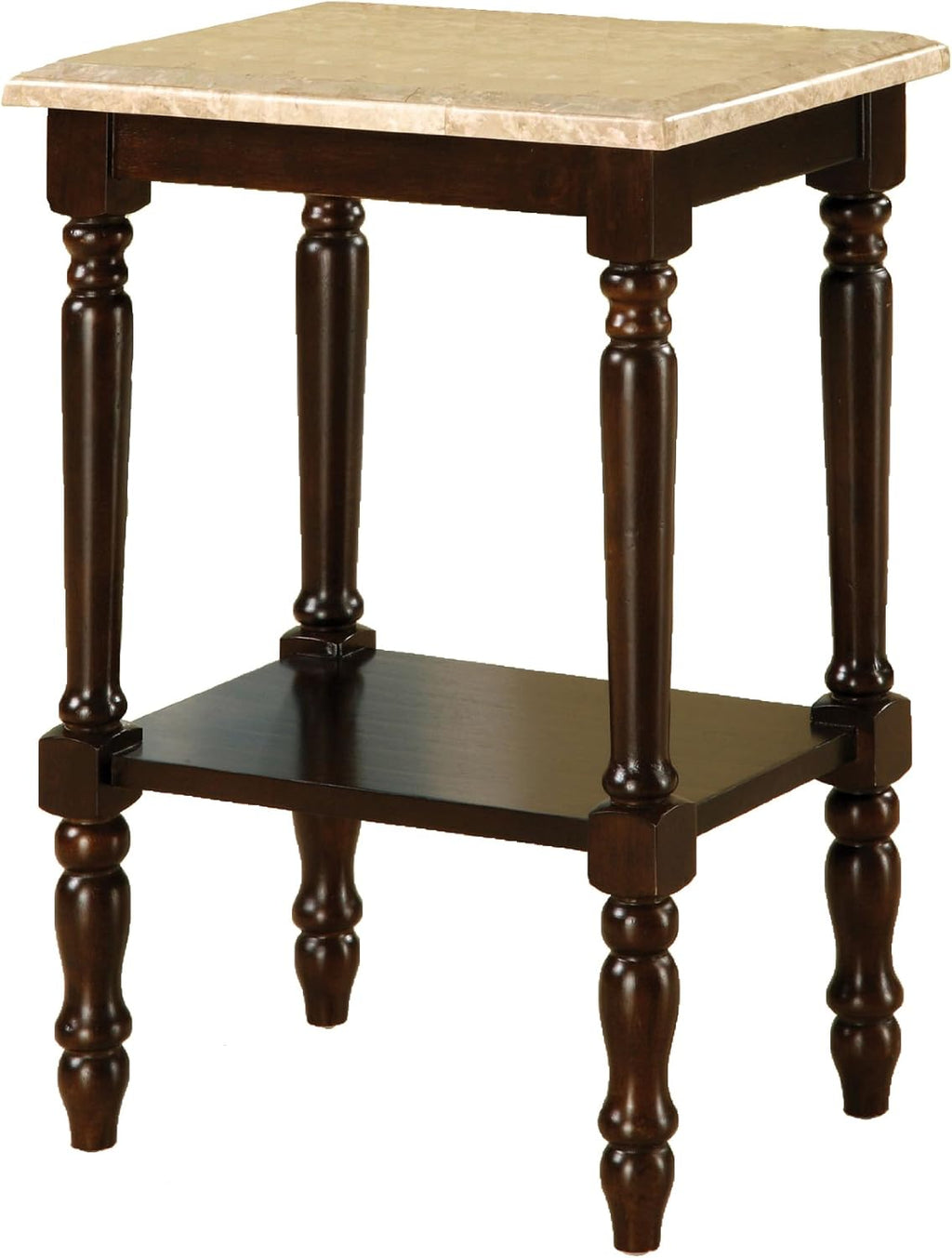 Round Stand with Genuine Marble Top, Dark Cherry Finish X56006