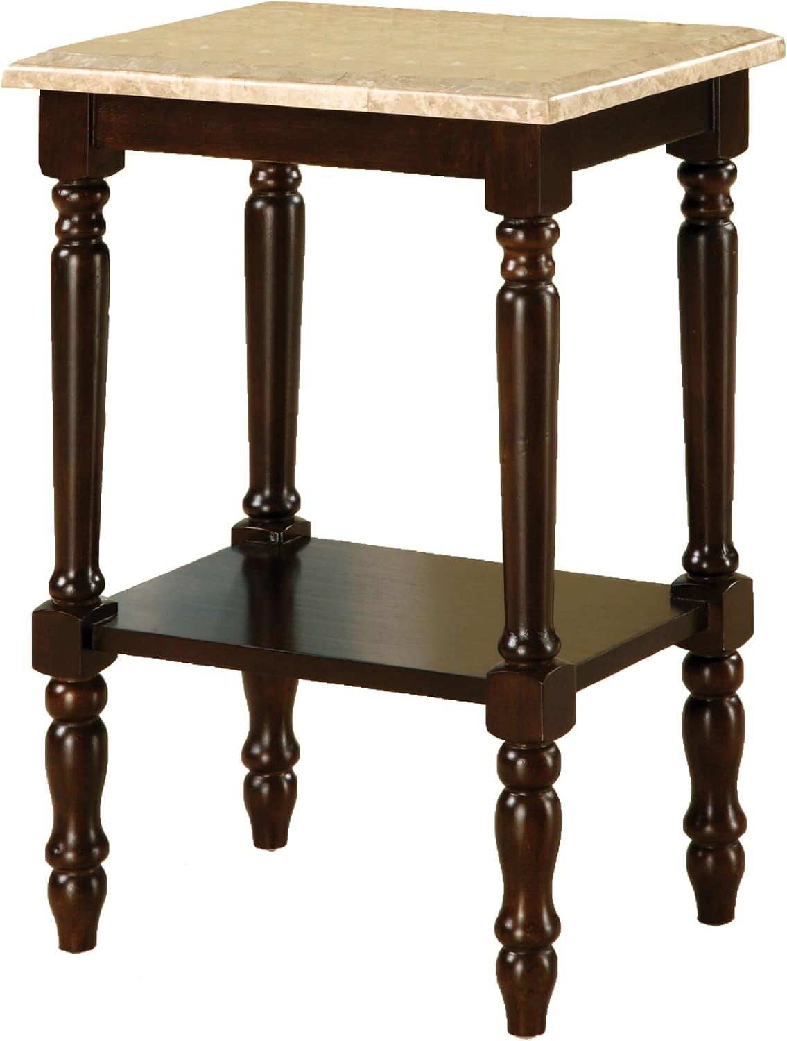 Round Stand with Genuine Marble Top, Dark Cherry Finish X56006