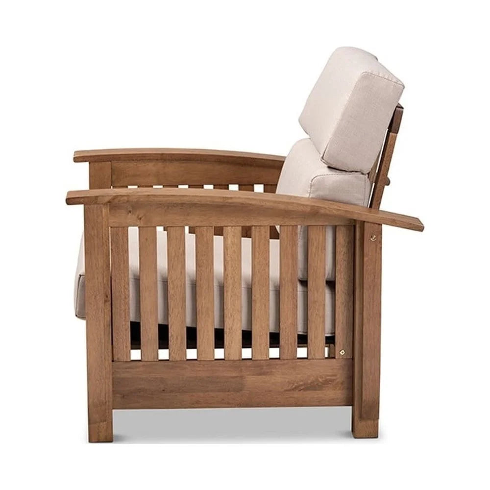 Taupe Fabric Upholstered Wood 1-Seater Lounge Chair O28313