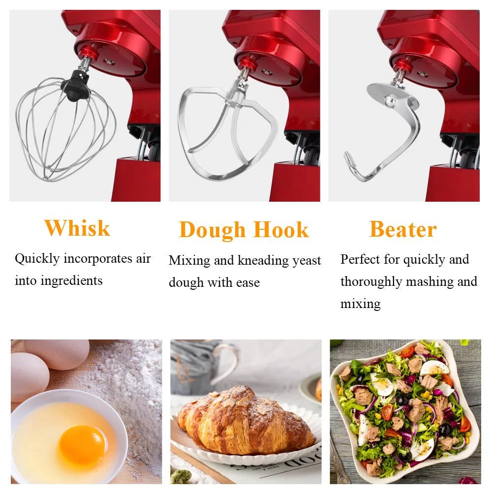 Red 6 Speed Control 7.5QT Electric Stand Mixer with Stainless Steel Bowl L999