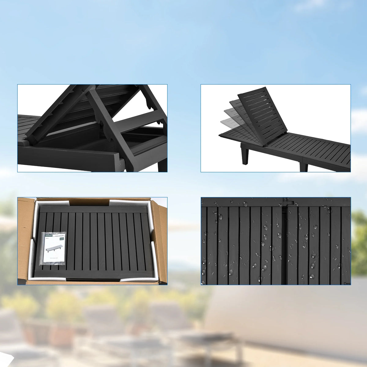 Black Adjustable Outdoor Lounge Chairs Y456