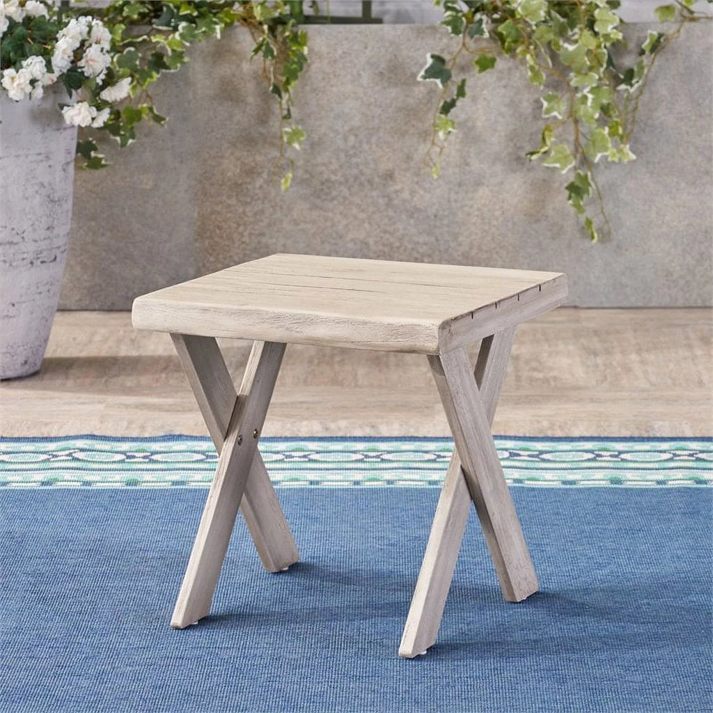Light Gray Acacia Wood Outdoor Side Table U3165