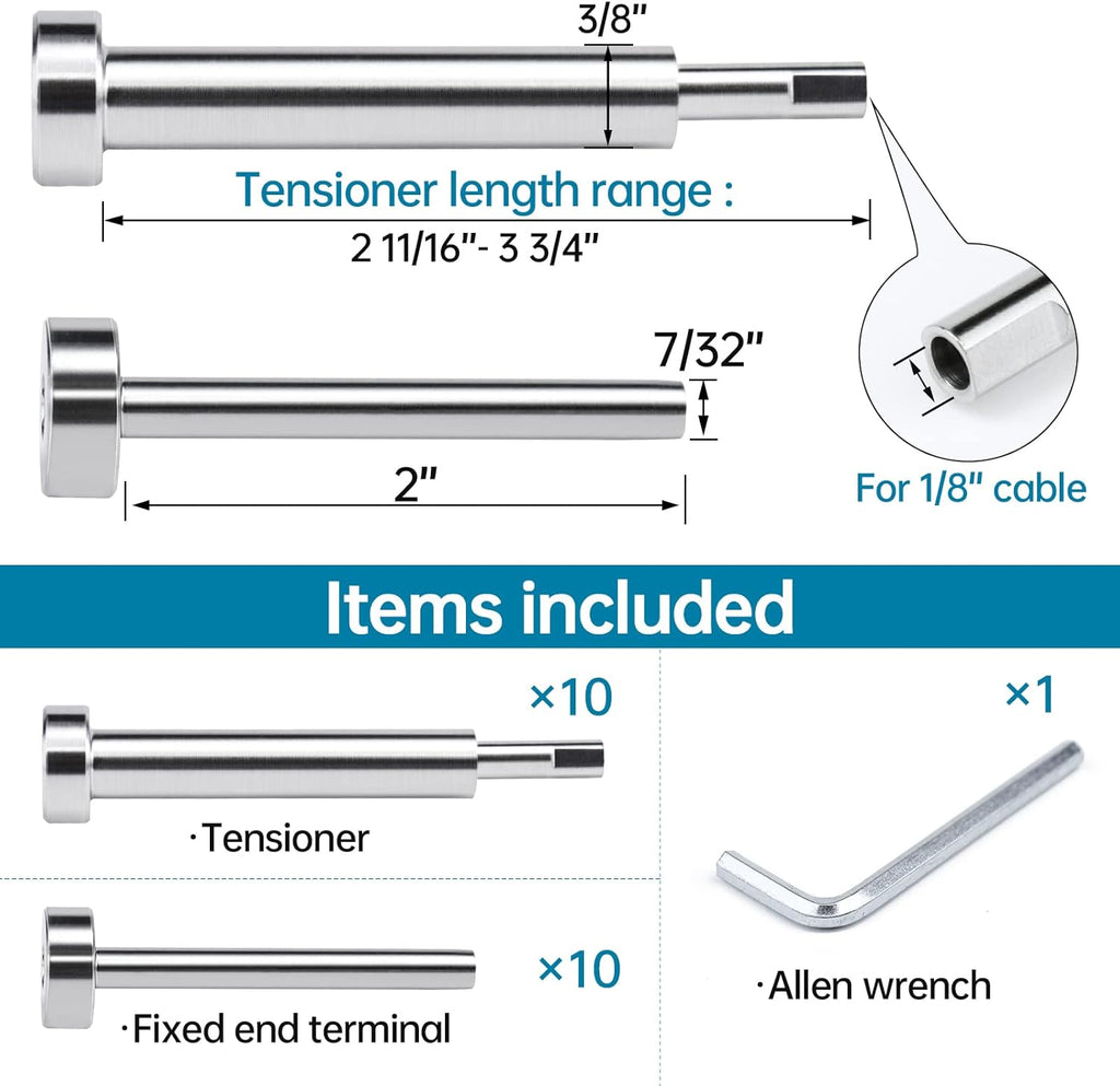 10Pair Invisible Cable Railing Kit T316 Stainless Steel E8652
