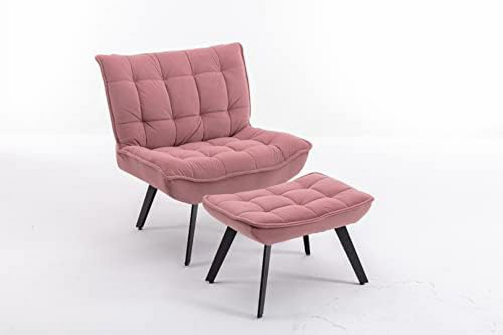 Pink Velvet Accent Chair with Ottoman M734