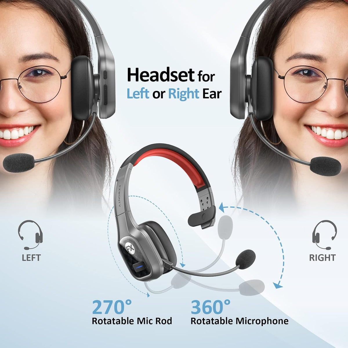 Bluetooth Headset with Microphone Noise Canceling, On-Ear Bluetooth 5.0 Multipoint Headphones, Pack of 2 Q54481