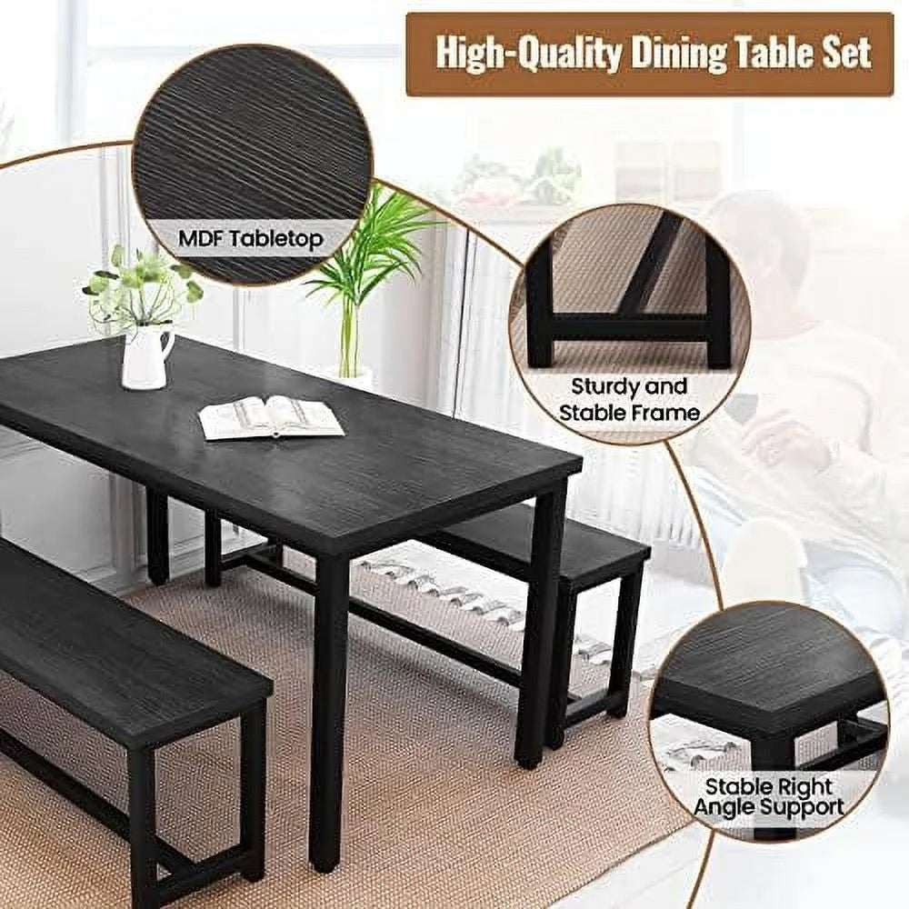 3 Piece Dining Table Set with 2 Benches V786