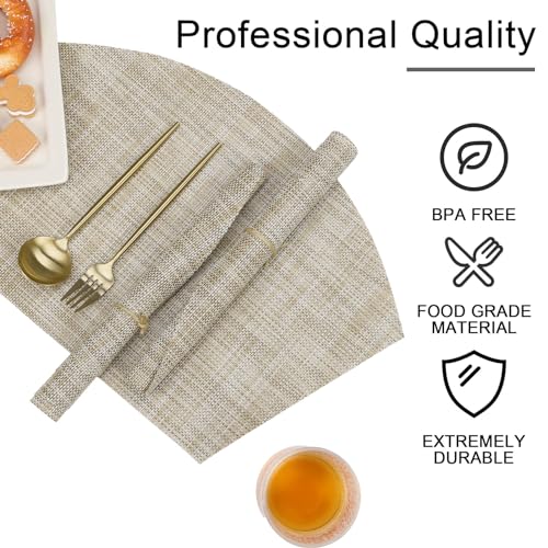 Round Table Placemats Set of 4 Non Slip Heat Resistant Woven Vinyl Metallic Golden Table Mats O317093