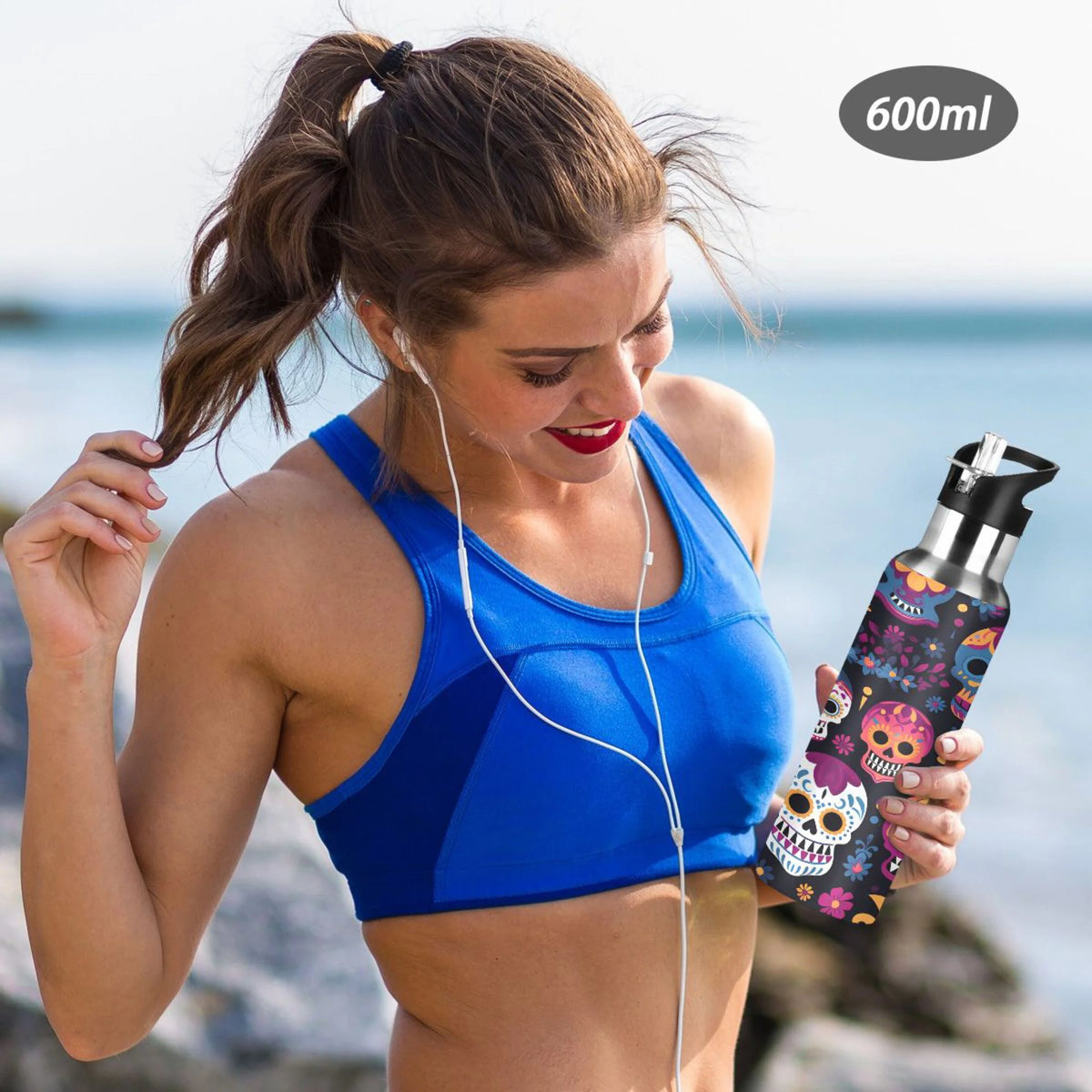 Colorful Skeletons Skulls Stainless Steel Insulated Water Bottle with Straw Lid Q162