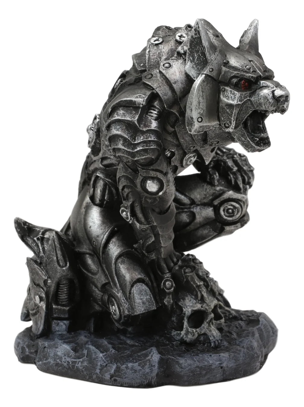 Steampunk Robotic Werewolf Crushing Skull Statue Figurine K1796