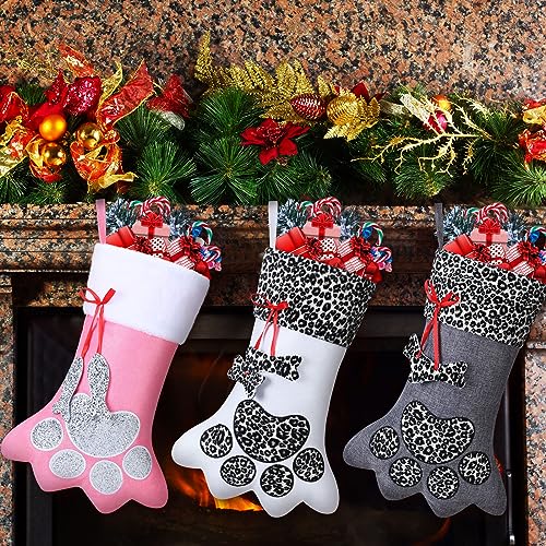 3 Pieces Pet Christmas Stockings Paw Pattern X226661