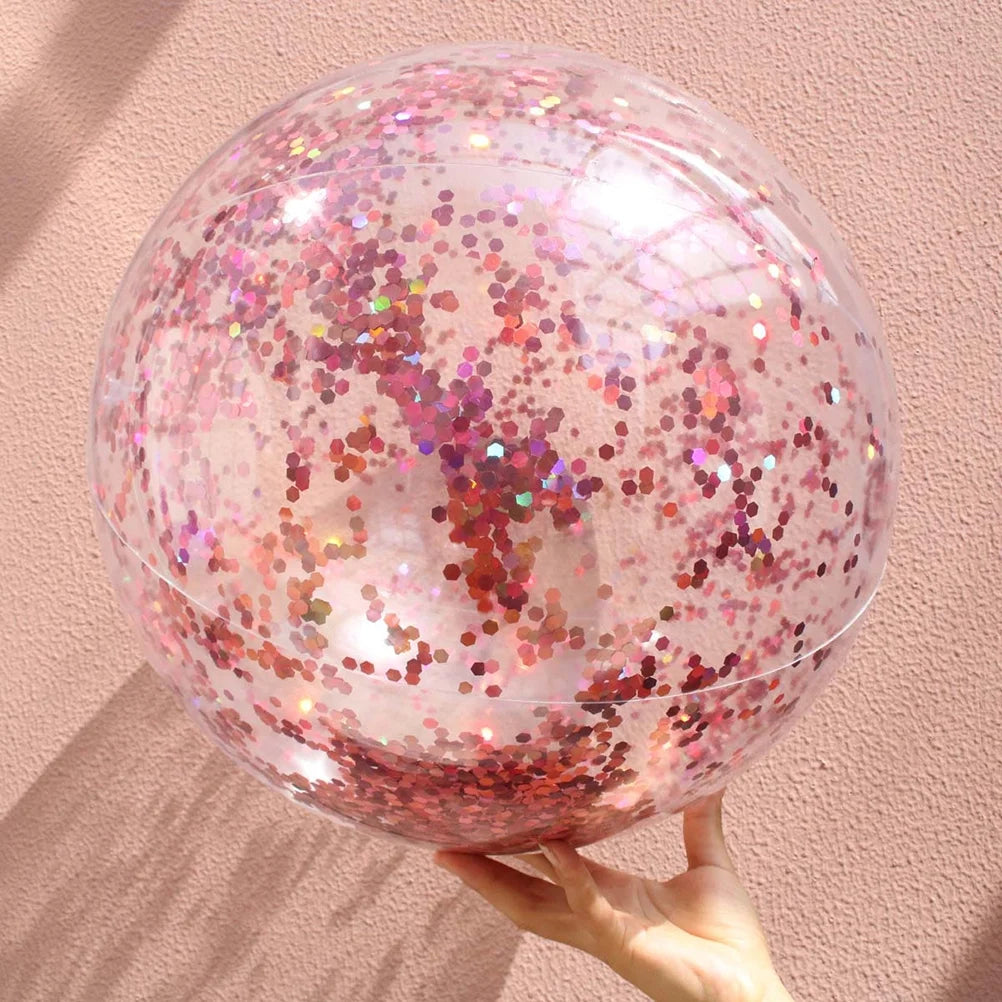 2pcs Glitter Sequin Beach Balls Round Transparent PVC Inflatable Ball Toys with Pumps B816