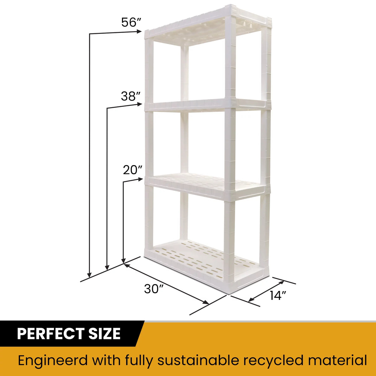 4 Shelf Plastic Garage Shelves, Pack of 4, White 400 lbs Capacity C660173