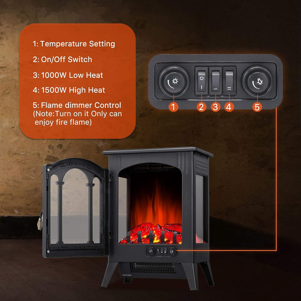 3D Infrared Electric Fireplace Stove, Freestanding Fireplace Heater, 1000W/1500W (16 Inch) N496349