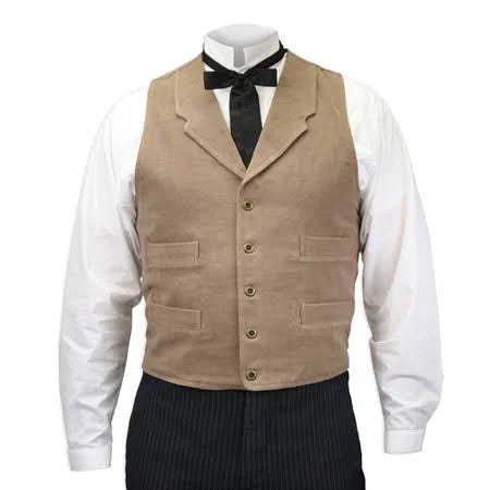 Tan Cotton Notch Collar Work Vest O57136