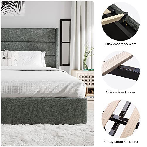 Queen Size White Velvet Upholstered Platform Bed with Storage W60169