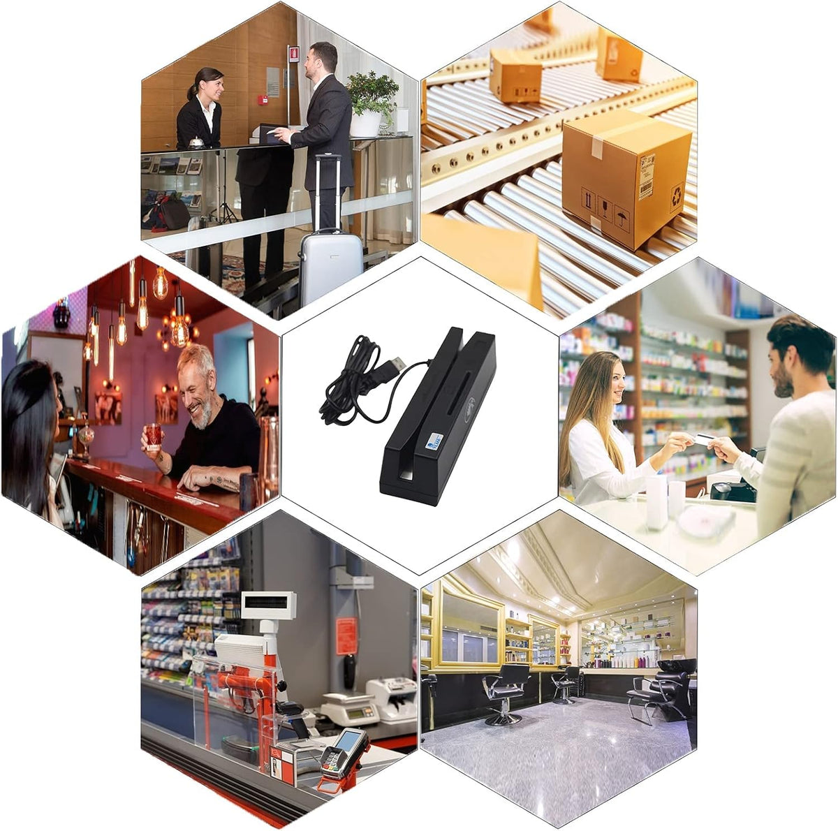 USB 4 in 1 Magnetic Swipe Card Reader with EMV Chip, RFID, PSAM Y5427