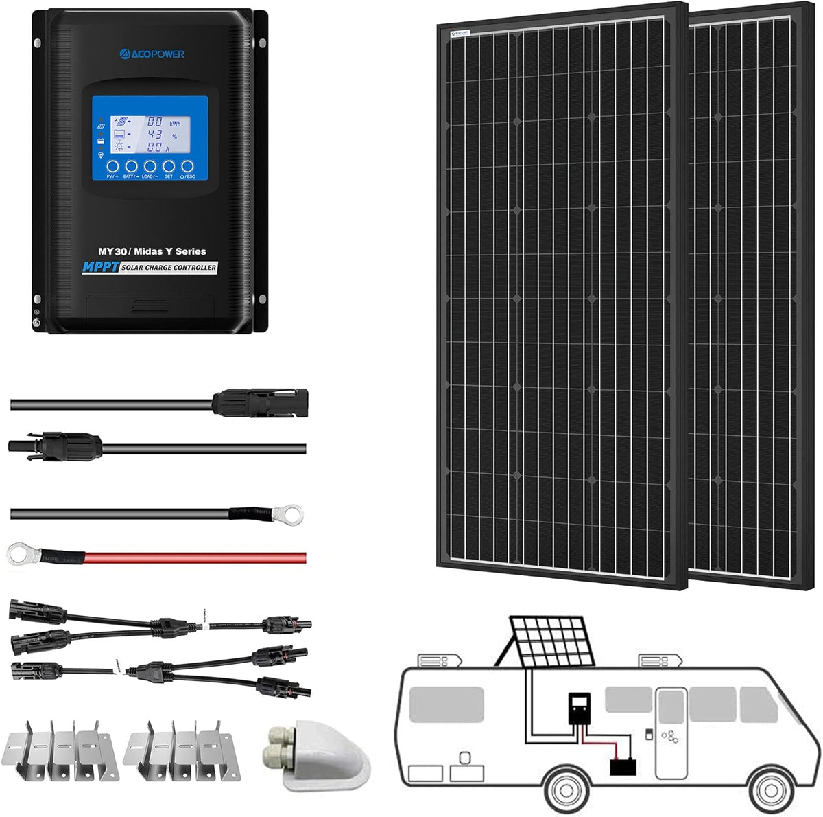 200 Watt Monocrystalline Solar Panel Kit with 30A MPPT LCD Charge Controller F759747