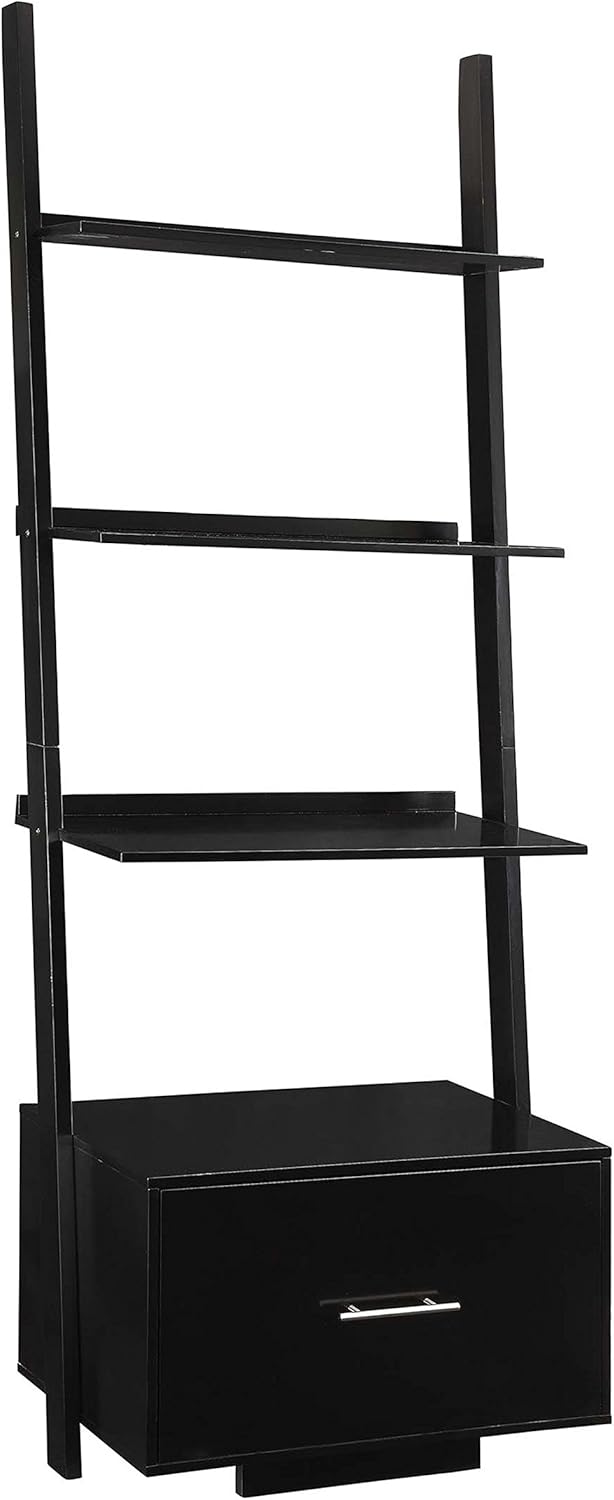 Dark Walnut Ladder Bookcase with File Drawer B834875