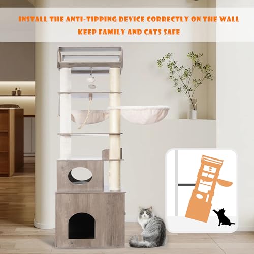 76.8-inch Wooden Cat Tree with Litter Box Enclosure and Scratching Post D295
