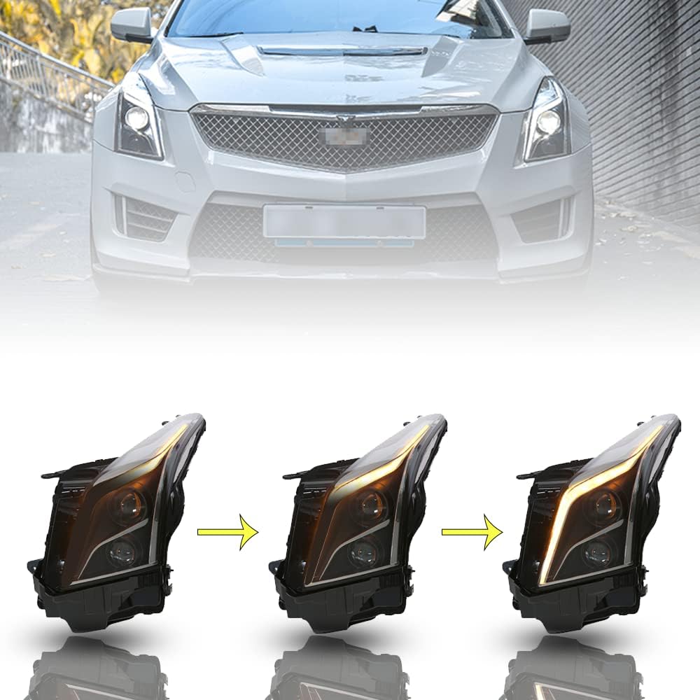 LED Headlights Assembly with Red Demon Eyes and Sequential Turn Signal Y144