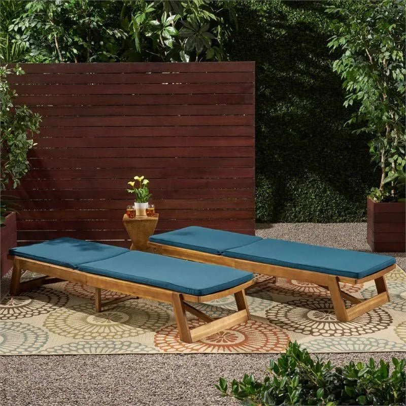 Teak and Blue Acacia Wood Chaise Lounge Set of 2 I48498