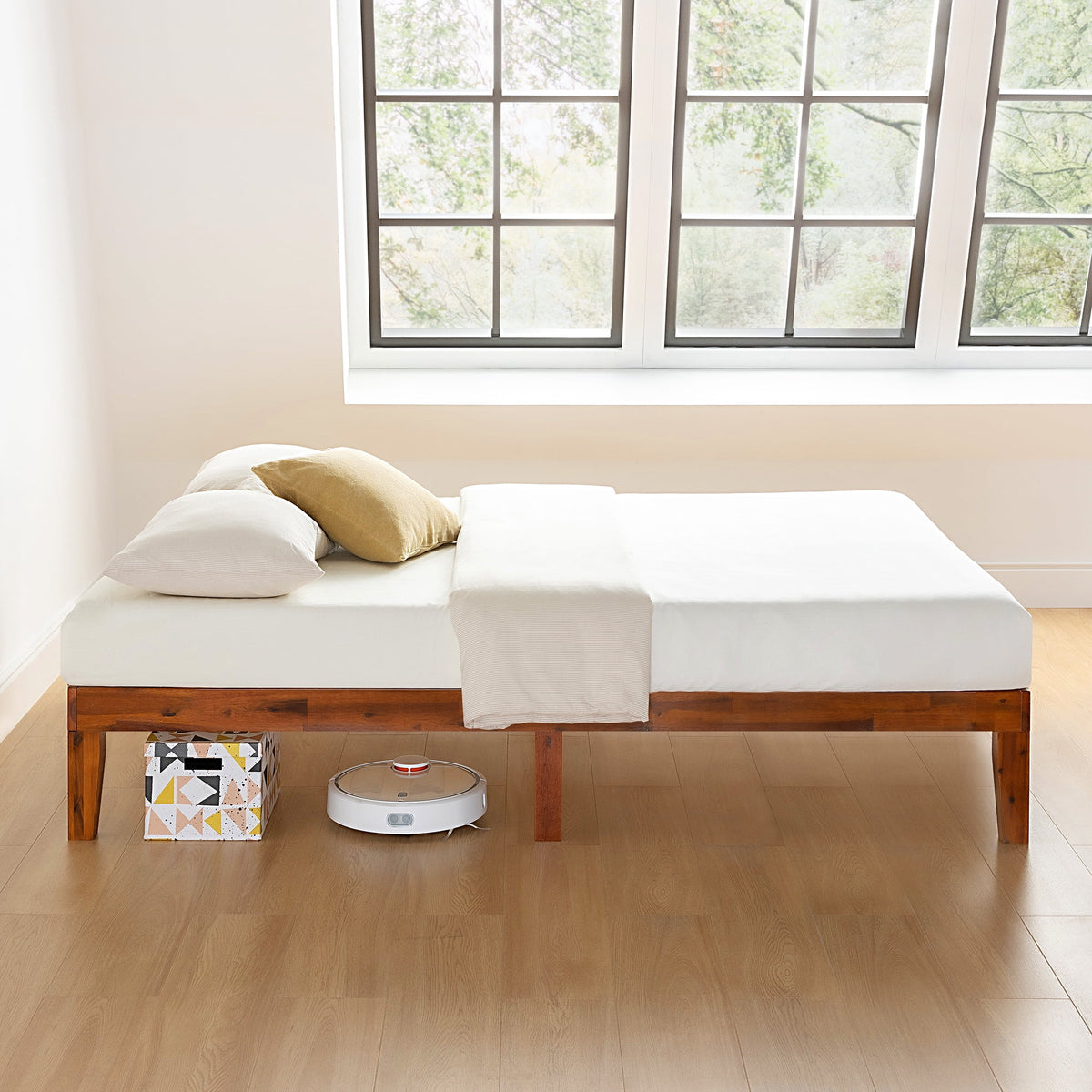 12" Solid Wood Platform Bed with Wooden Slats, Queen, Cherry P3097