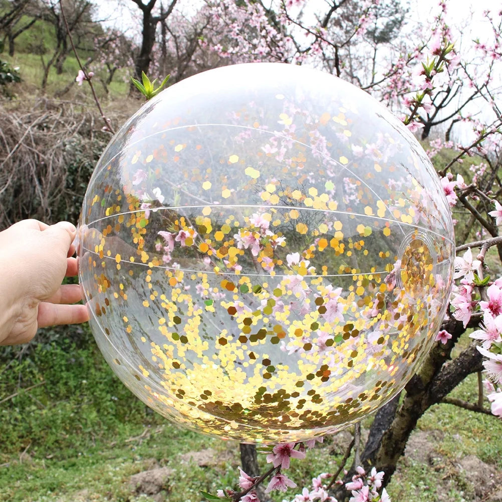 2pcs Glitter Sequin Beach Balls Round Transparent PVC Inflatable Ball Toys with Pumps B816